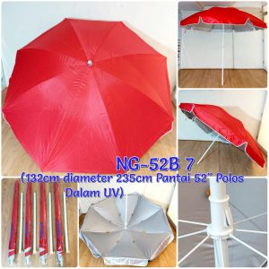 NAGOYA ^ NG-52B-07 ' PAYUNG PANTAI 52" MERAH UV DALAM SILVER